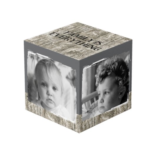 Fügen Sie 4 Bilder rustikal graues Foto Familie hi Würfel (Vorderseite Schrägansicht)