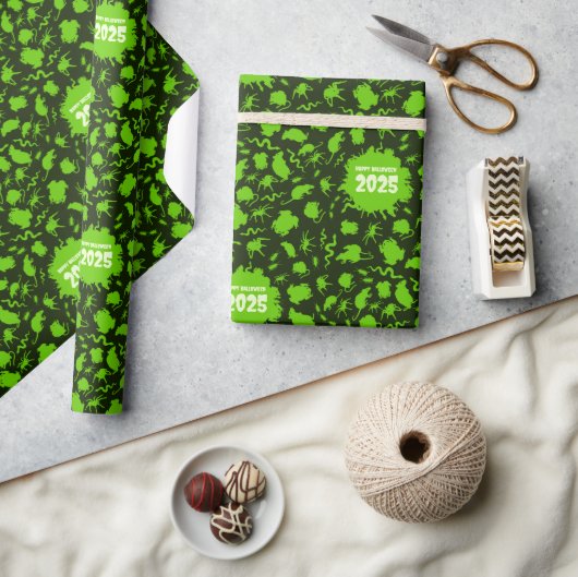 Fügen Sie das Jahr glücklich Halloween grüne graue Geschenkpapier (Kunsthandwerk)