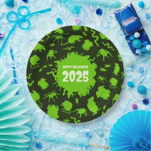 Fügen Sie das Jahr glücklich Halloween grüne graue Pappteller (Party)