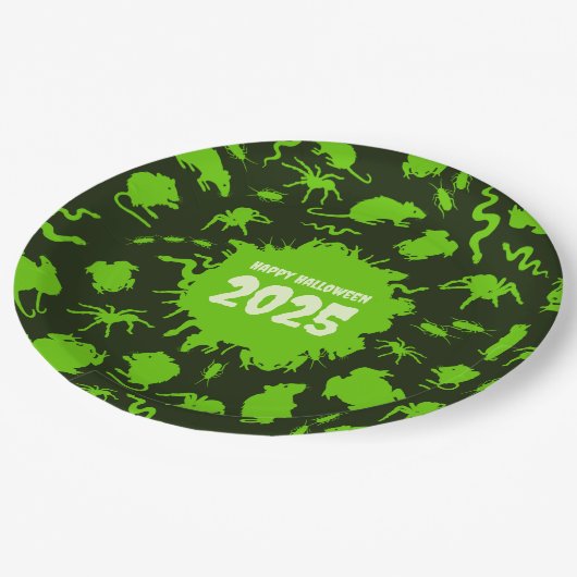 Fügen Sie das Jahr glücklich Halloween grüne graue Pappteller (Schrägansicht)