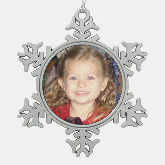 Fügen Sie dem Foto Ihres Kindes hinzu Schneeflocken Zinn-Ornament (Vorderseite)