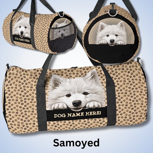 Fügen Sie den Namen des Hundes, Ihren Namen, Samoy Duffle Bag