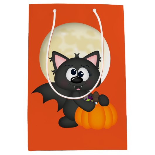 Fügen Sie den Namen Halloween-Bat-Trick oder -Tasc Mittlere Geschenktüte (Vorderseite)