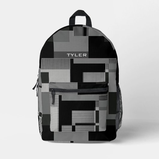 Fügen Sie den Namen Schwarz & Grau Abstrakte moder Bedruckter Rucksack (Vorderseite)