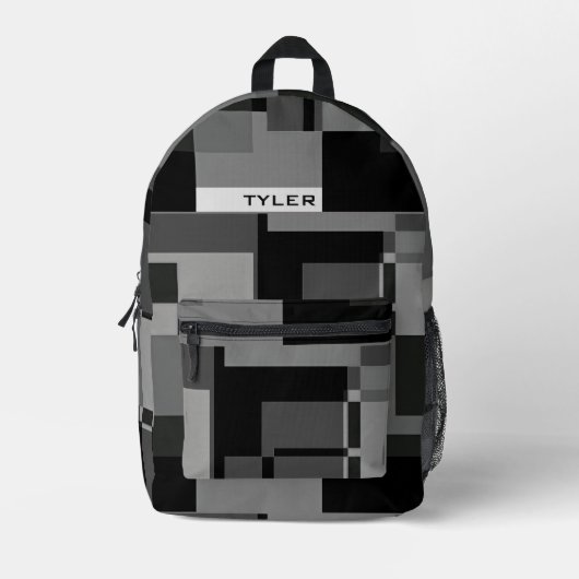 Fügen Sie den Namen Schwarz & Grau Abstrakte moder Bedruckter Rucksack (Vorderseite)