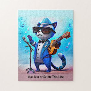 Fügen Sie den Namen Text Blue Cat Singer Music Sun Puzzle