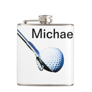 Fügen Sie den Namen "Text Golf Club Sportausrüstun Flachmann