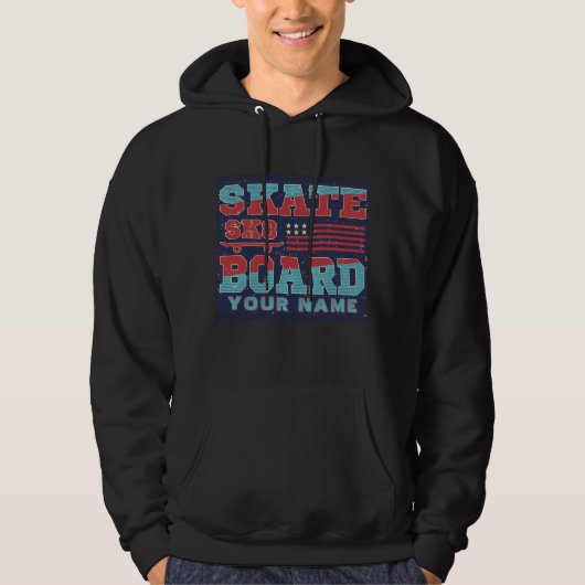 Fügen Sie den Namen Text Skateboard SK8 USA Flag R Hoodie (Vorderseite)