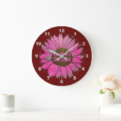 Fügen Sie den Text, den sie mit rosa Sonnenblumen  Große Wanduhr (Zuhause)