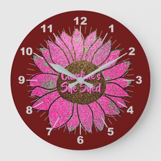 Fügen Sie den Text, den sie mit rosa Sonnenblumen  Große Wanduhr (Vorderseite)