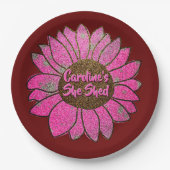 Fügen Sie den Text, den sie mit rosa Sonnenblumen  Pappteller (Vorderseite)