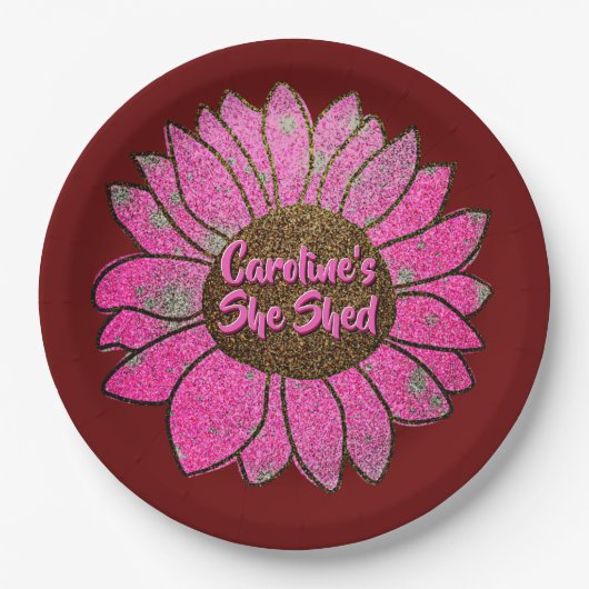 Fügen Sie den Text, den sie mit rosa Sonnenblumen  Pappteller (Vorderseite)