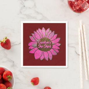 Fügen Sie den Text, den sie mit rosa Sonnenblumen Serviette