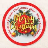 Fügen Sie die Weihnachtsmeldung "Jahr" hinzu Runder Pappuntersetzer (Vorderseite)