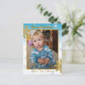 Fügen Sie dieser Blue Christmas Card ein Foto hinz Postkarte (Stehend Vorderseite)