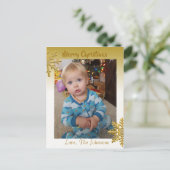 Fügen Sie dieser Gold Weihnachtskarte ein Foto hin Postkarte (Stehend Vorderseite)