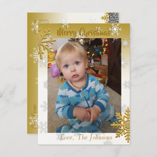 Fügen Sie dieser Gold Weihnachtskarte ein Foto hin Postkarte (Vorne/Hinten)
