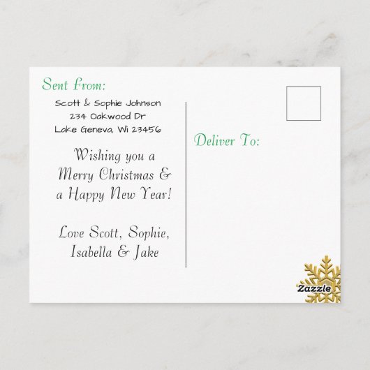 Fügen Sie dieser Green Snowflake Weihnachtskarte e Postkarte (Rückseite)