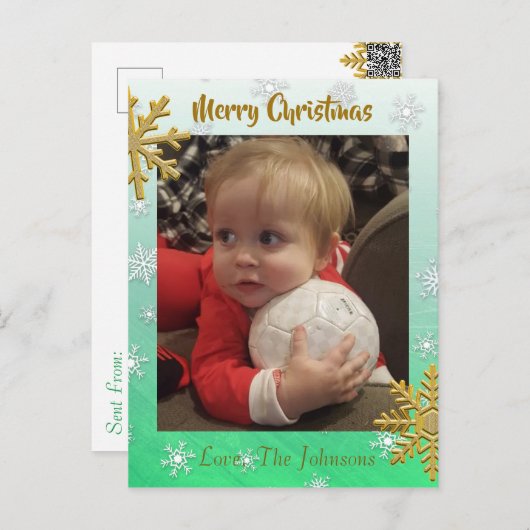 Fügen Sie dieser Green Snowflake Weihnachtskarte e Postkarte (Vorne/Hinten)