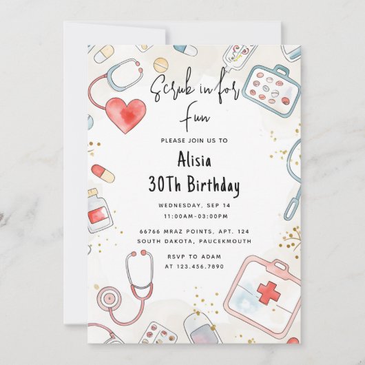 Fügen Sie Doctor Heart Registered Nurse Rn 30. Geb Einladung (Vorderseite)