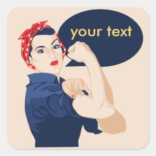 Fügen Sie eigenen Text zu Rosie Riveter hinzu Quadratischer Aufkleber