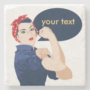 Fügen Sie eigenen Text zu Rosie Riveter hinzu Steinuntersetzer