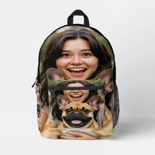 Fügen Sie ein Foto von French Bulldog hinzu und pe Bedruckter Rucksack