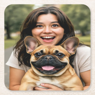 Fügen Sie ein Foto von French Bulldog hinzu und pe Rechteckiger Pappuntersetzer