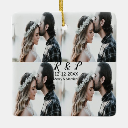 Fügen Sie ein paar Foto fröhlich verheirateten Add Keramikornament (Vorderseite)