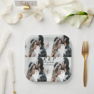 Fügen Sie ein paar Foto fröhlich verheirateten Add Pappteller