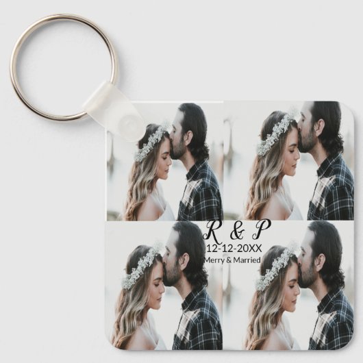 Fügen Sie ein paar Foto fröhlich verheirateten Add Schlüsselanhänger (Vorderseite)