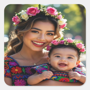 Fügen Sie ein schönes Babyfoto hinzu und personali Quadratischer Aufkleber