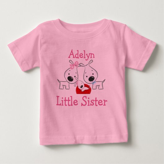 Fügen Sie einen Namen Hunde Little Sister Tutu Bod Baby T-shirt (Vorderseite)