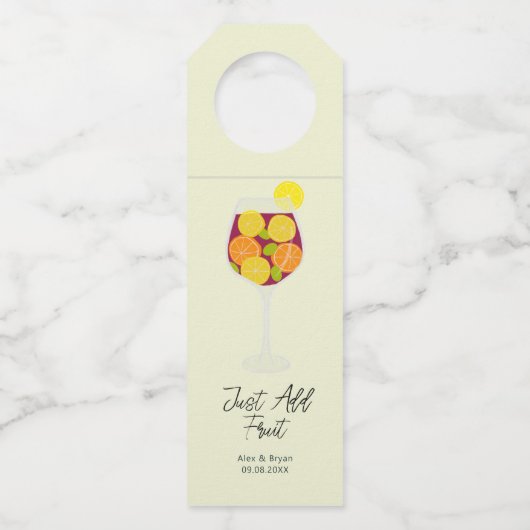 Fügen Sie einfach Frucht Sangria Wein Cocktail Mix Flaschenanhänger (Vorderseite)