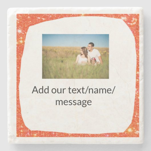 Fügen Sie einfach Ihren Foto Text Glitzer Funkeln Steinuntersetzer (Vorderseite)