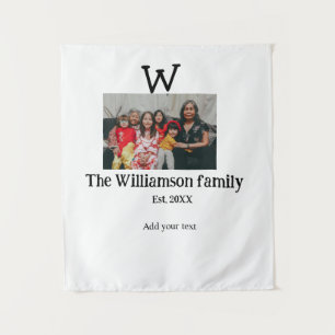 Fügen Sie Familienname Foto Jahr rustikale Vintage Wandteppich