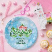 Fügen Sie Familienname Matching Merry Christmas Bl Pappteller (Party)