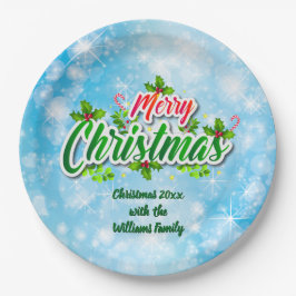 Fügen Sie Familienname Matching Merry Christmas Bl Pappteller