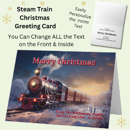 Fügen Sie Familienname Steam Train Weihnachtsschne Karte