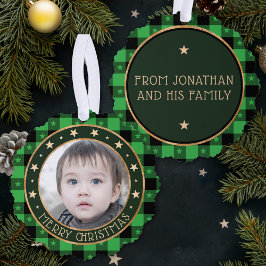 Fügen Sie Foto Buffalo Kariert & Sterne Frohe Weih Ornament Karte