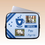 Fügen Sie Fotos Kaffeeliebhaber tiefblau hinzu Laptopschutzhülle<br><div class="desc">Idee der Laptop-Hülle Tier- und Kaffeeliebhaber. Ersetzen Sie die 2 Fotos durch Ihr eigenes und fügen Sie einen Namen hinzu. Tief und blass blau.</div>