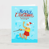 Fügen Sie Grußtext hinzu, Santa Water Skiing Weihn Karte (Vorderseite)