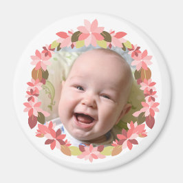 Fügen Sie Ihr Baby Foto Rosa Blumenkraut Rahmen Ma Magnet