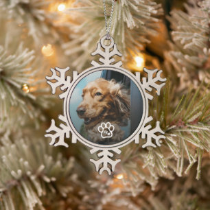 Fügen Sie Ihr eigenes Foto-Hunde-Haustier-Monogram Schneeflocken Zinn-Ornament