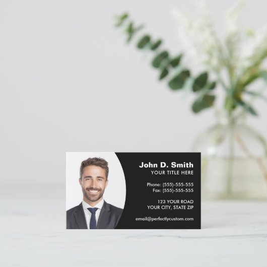 Fügen Sie Ihr eigenes Foto moderne berufliche Schw Visitenkarte (Stehend Vorderseite)