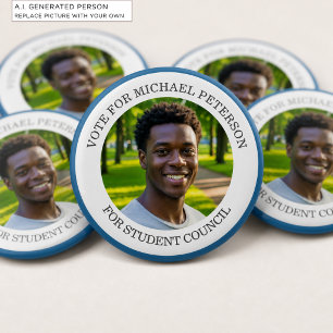 Fügen Sie Ihr eigenes Foto und den Titel der Wahlk Button