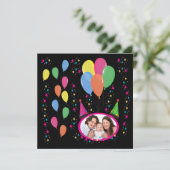 Fügen Sie Ihr eigenes Foto zu Party Hats und Ballo Einladung (Stehend Vorderseite)