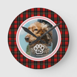 Fügen Sie Ihr eigenes Hund Haustier Foto Monogramm Runde Wanduhr