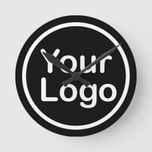 Fügen Sie Ihr eigenes Logo hinzu Schwarzer Hinte Runde Wanduhr