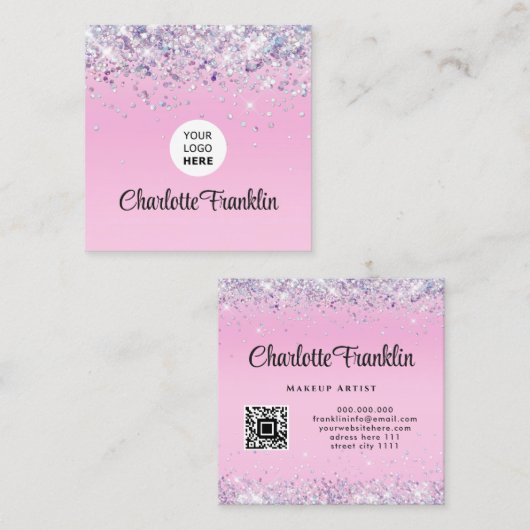 Fügen Sie Ihr eigenes Logo Kreis eleganten Glitzer Quadratische Visitenkarte (Vorne/Hinten)